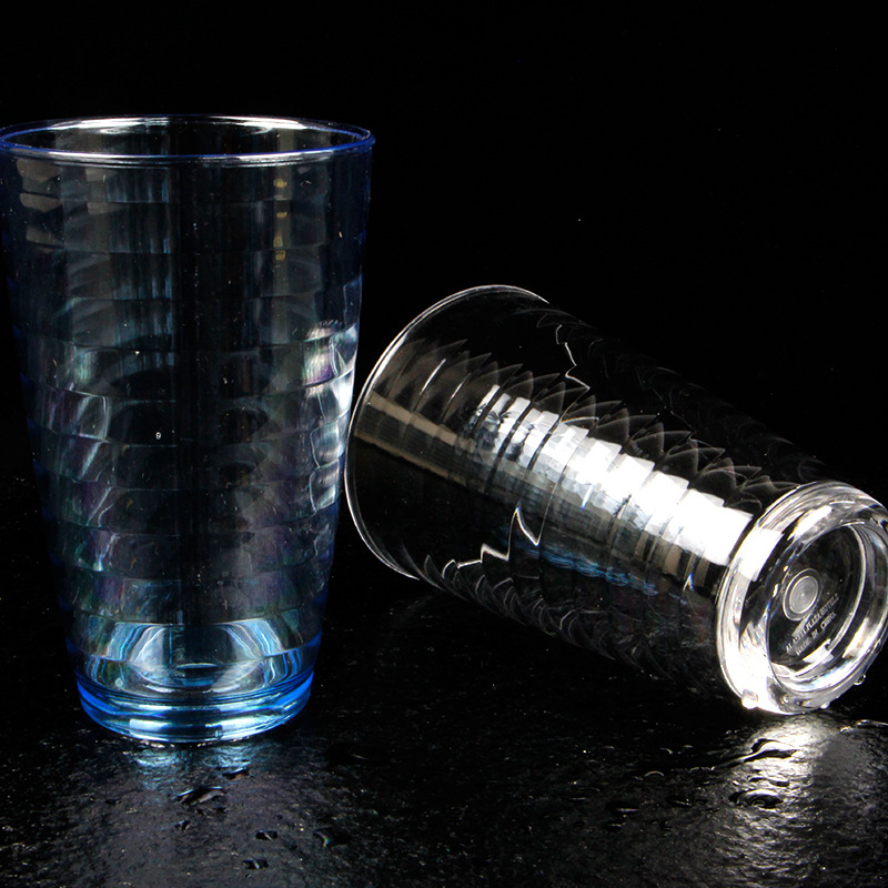 工厂直销360ml塑料水杯螺纹杯AS透明塑料果汁饮料杯创意广告杯示例图9