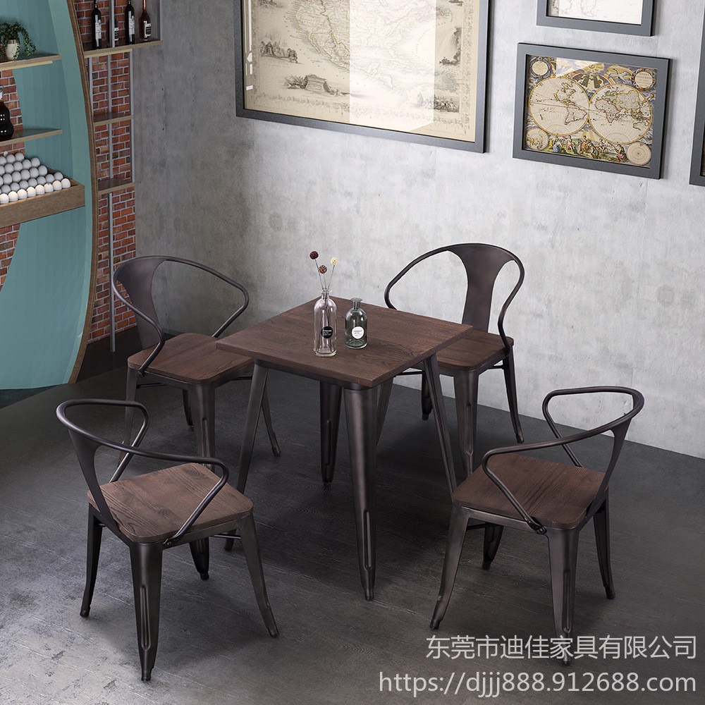 厚街工厂直供铁艺方桌   简易百搭休闲咖啡厅    餐厅桌子复古     复古酒吧桌  可定制图片