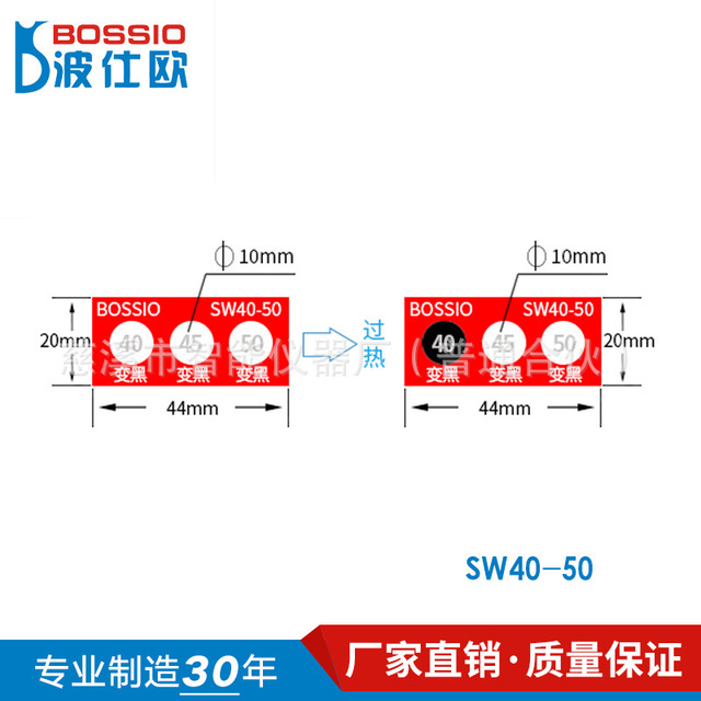 波仕欧SW40-50不可逆测温纸 变色示温贴片 温度标签 热敏试纸 感温胶贴
