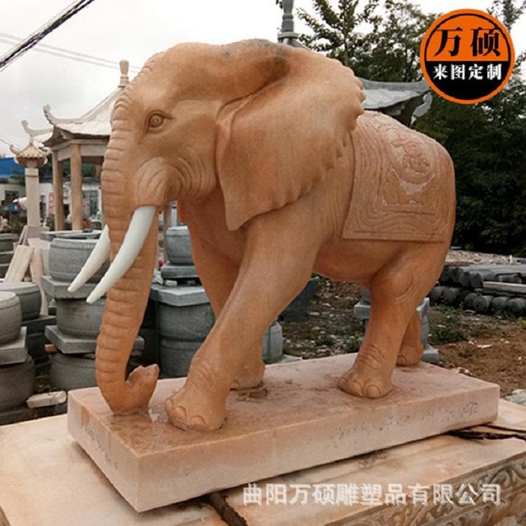 万硕 石雕动物 大理石雕刻狮子大象招财摆件小区门口石头装饰雕塑 现货