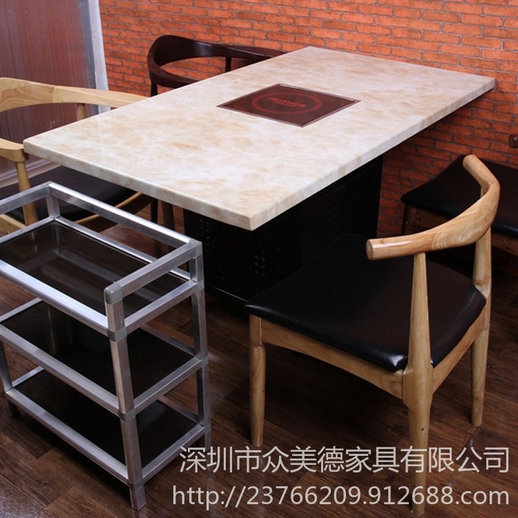 众美德定制冬季火锅桌椅 HGZ-042白色大理石火锅桌 一人一锅火锅桌批发厂家