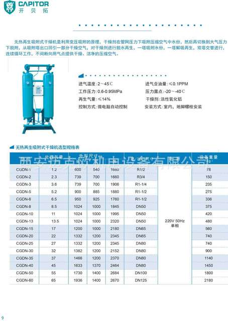 上海开贝拓吸附式干燥机 CGDN-6、开贝拓6.5立方无热再生式干燥机图片