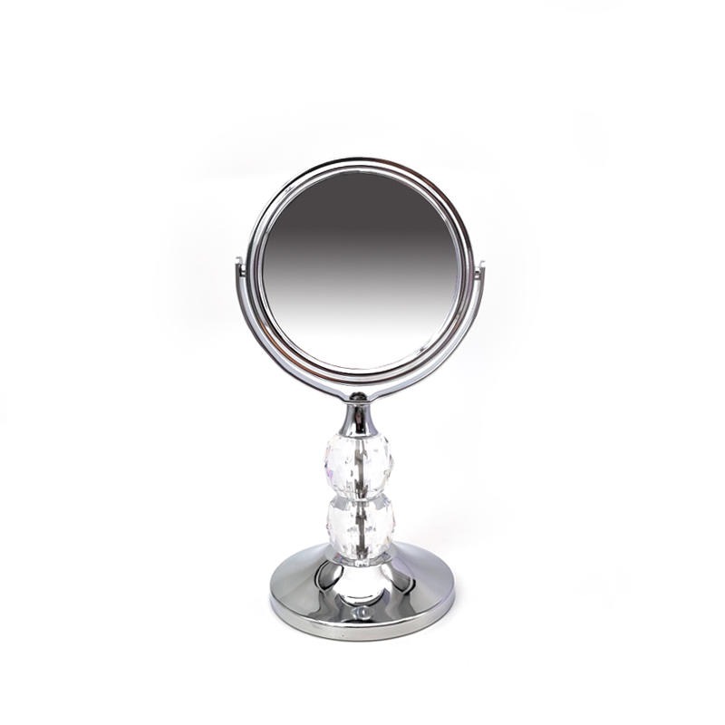 桌面台式镜子宿舍梳妆镜子圆形双面金属台镜厂家定制水晶迷你3寸小台镜