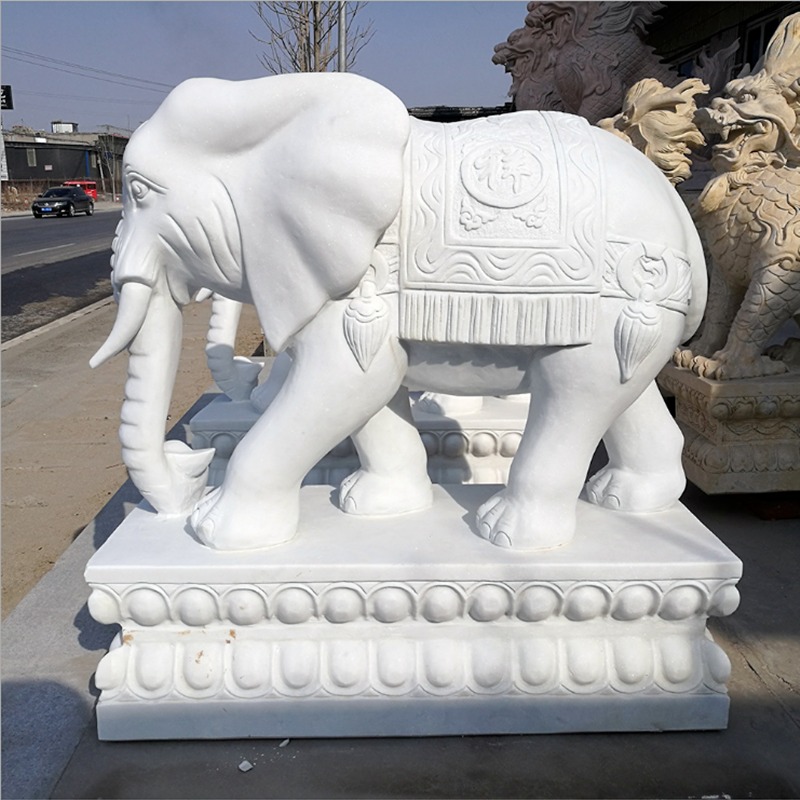 汉白玉雕刻大象 门口摆放石象 招财象摆件 一对风水象 看门庭院石大象
