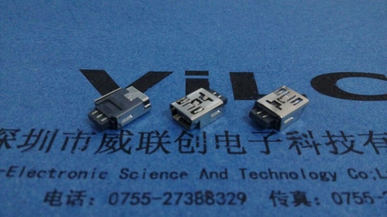 MINI USB 5P 短体立式插板 固定脚SMT示例图3