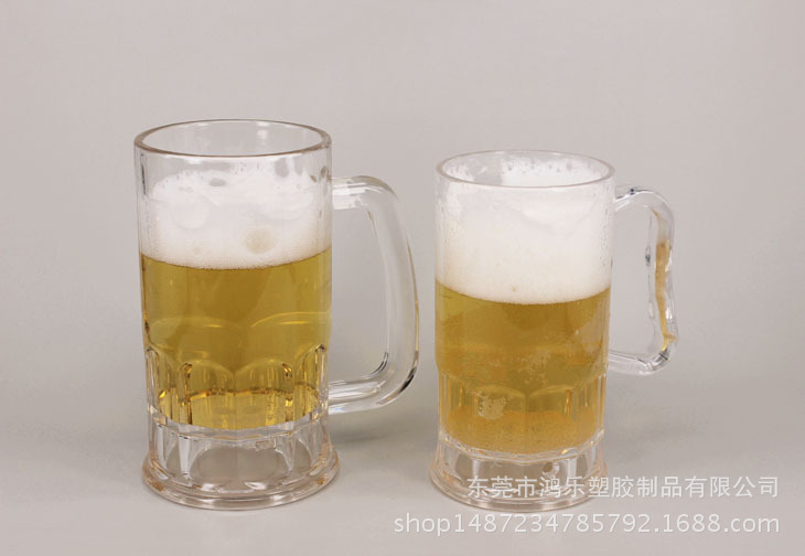 东莞厂家定制330ml透明马克塑料啤酒杯手柄塑料杯仿真玻璃杯示例图10