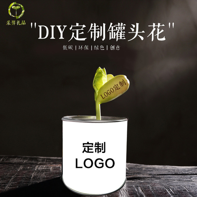 定制公司开业活动宣传易拉罐花卉魔豆种子礼品可创意刻字印logo