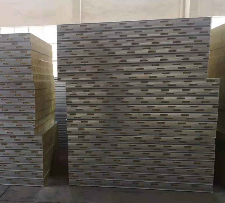 10公分岩棉彩钢夹芯板 厂房外墙用岩棉夹芯板 新型岩棉夹芯烘道板