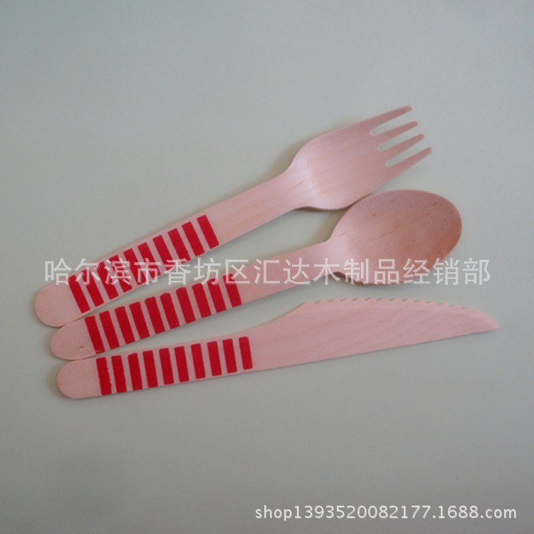 供应刀叉勺 西餐木刀叉勺 一次性木刀叉勺 彩色环保刀叉勺图片