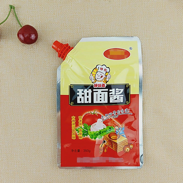 工厂定制酱料果汁袋 500ML辣椒酱番茄酱自立吸嘴袋彩色印刷复合袋