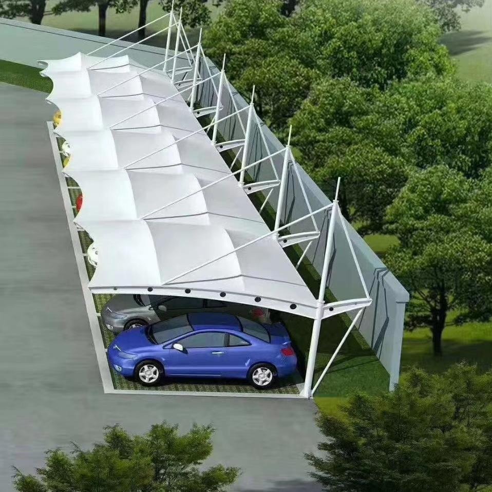启顺白色膜结构停车棚棚顶材料制作、给电瓶车充电的雨棚厂家