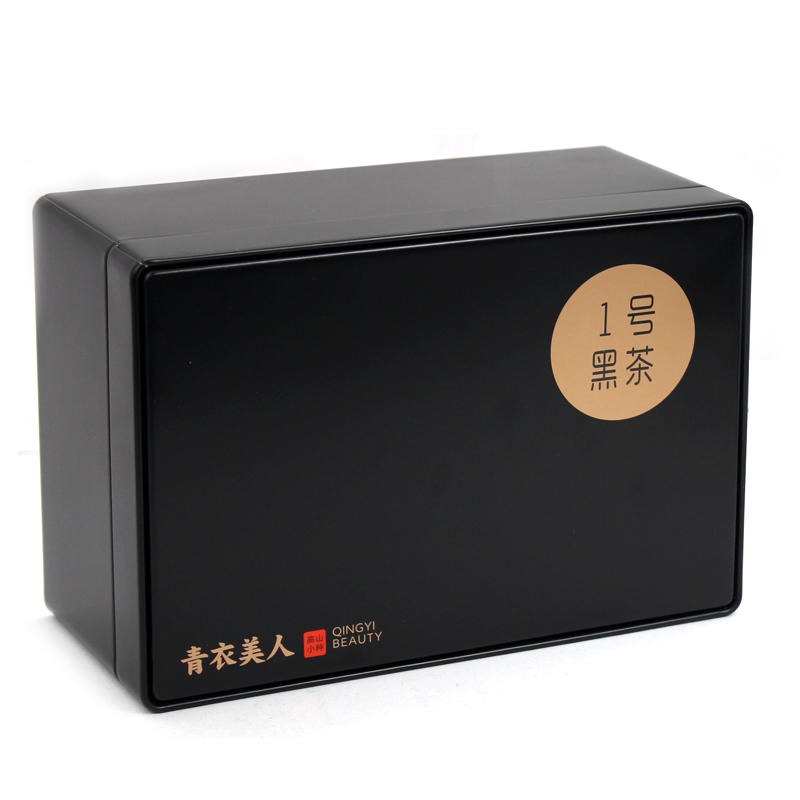 马口铁茶叶罐厂家 茶叶罐铁罐制造 黑茶铁盒包装定制 麦氏罐业 长方形黑色方铁盒子图片