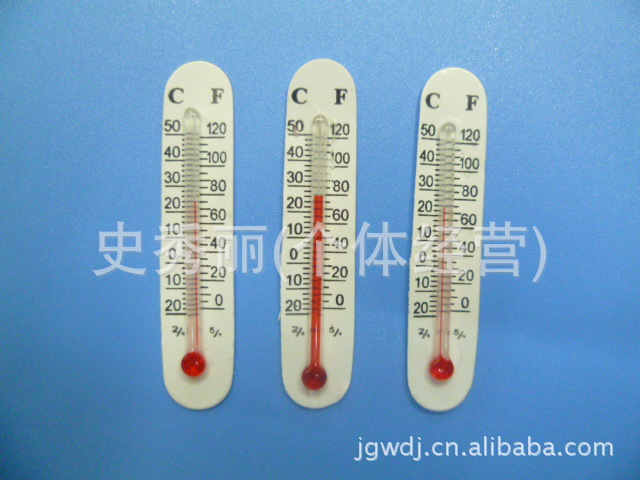 厂家批发5.3*1.1双圆纸片温度计家用玻璃小温度计玻璃红色温度计