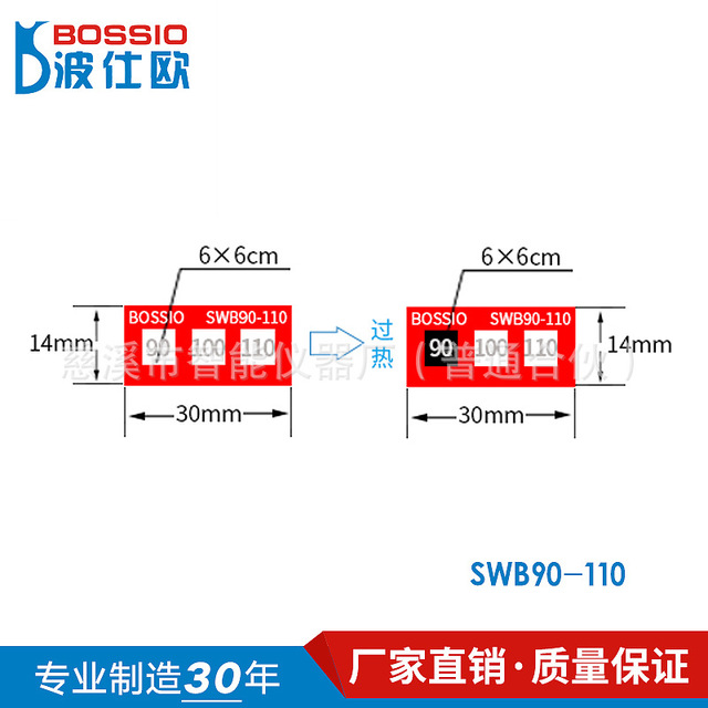 厂家直销 波仕欧SWB90-110不可逆测温胶贴 温度贴片 变色示温纸 感温贴纸 试温片 防水