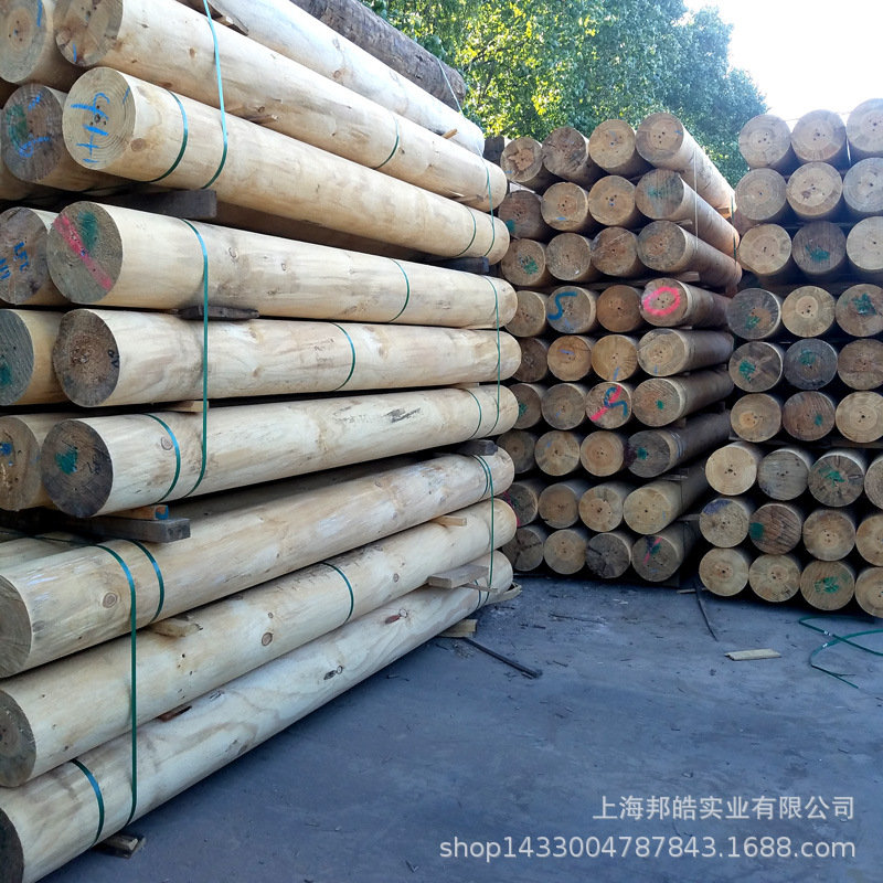 上海邦皓辐射松圆木 厂家定做大小木圆柱批发 实木松木图片