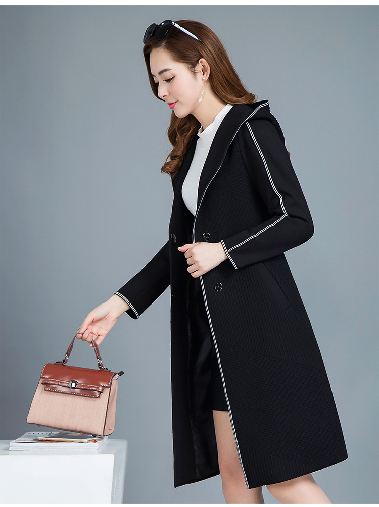2018春季新款风衣女 韩版纯色连帽大衣女士长款风衣厂家一件代发示例图21