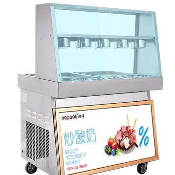 浩博商用双锅炒酸奶机 郑州炒酸奶炒卷机 单控双控炒冰机器图片