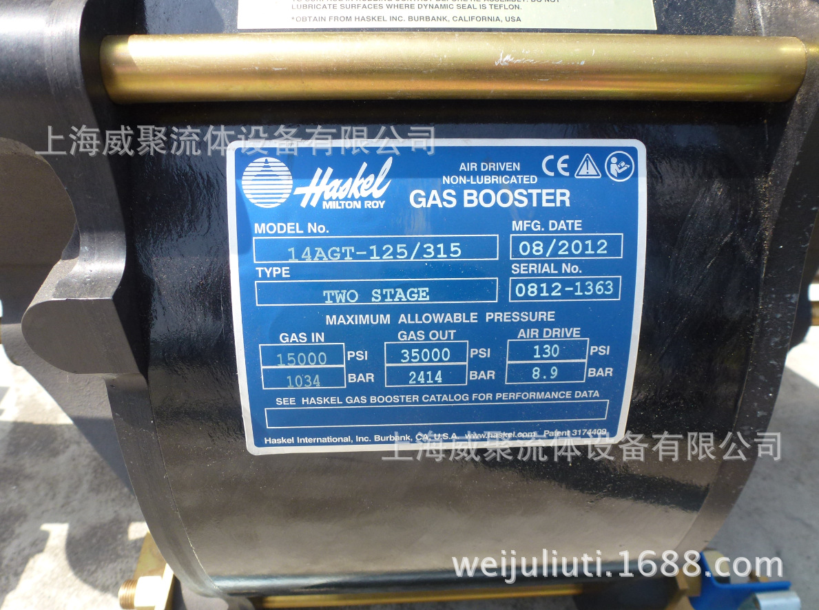 美国HASKEL汉斯克氮气增压泵14AGT-125/315气体增压泵配件及维修示例图1