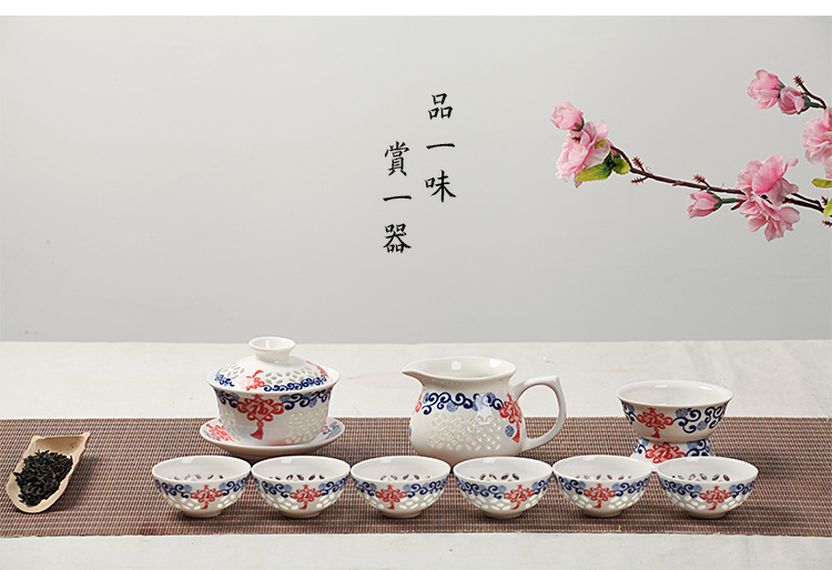 整套玲珑水晶陶瓷茶具套装  镂空制作德化三才碗茶具可定制批发示例图45