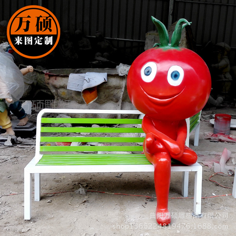 玻璃钢卡通人物雕塑 小区广场幼儿园休闲坐椅 西红柿番茄人雕塑示例图2