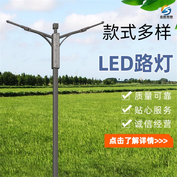 青海led路灯厂家定制 10米12米热镀锌方管双头路灯 品胜牌亮度好