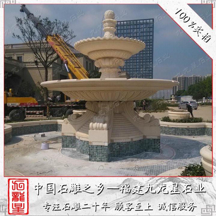 喷泉流水景观雕塑 欧式现代简约石雕水钵 楼盘小区专用 九龙星