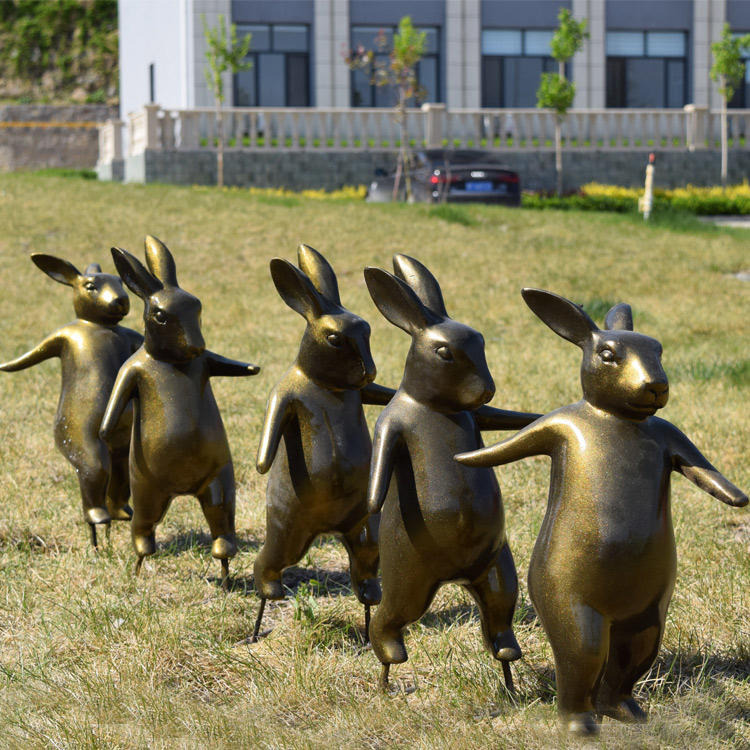 万硕 仿铜玻璃钢雕塑 动物雕塑玻璃钢 仿铜兔子雕塑   小型动物雕塑摆件  现货