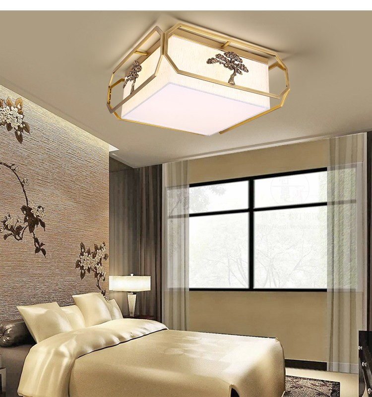 品牌厂家直销中国风迎客松LED主卧室正方形吸顶灯现代创意中式灯示例图4