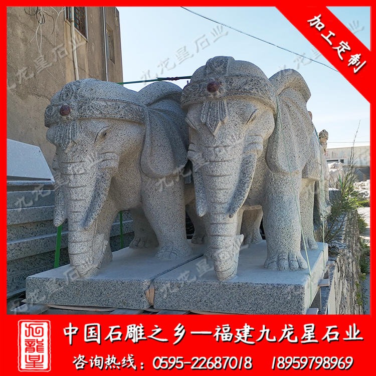 祥瑞石雕大象摆放 门口石大象 雕刻大象厂家 福建九龙星石业图片