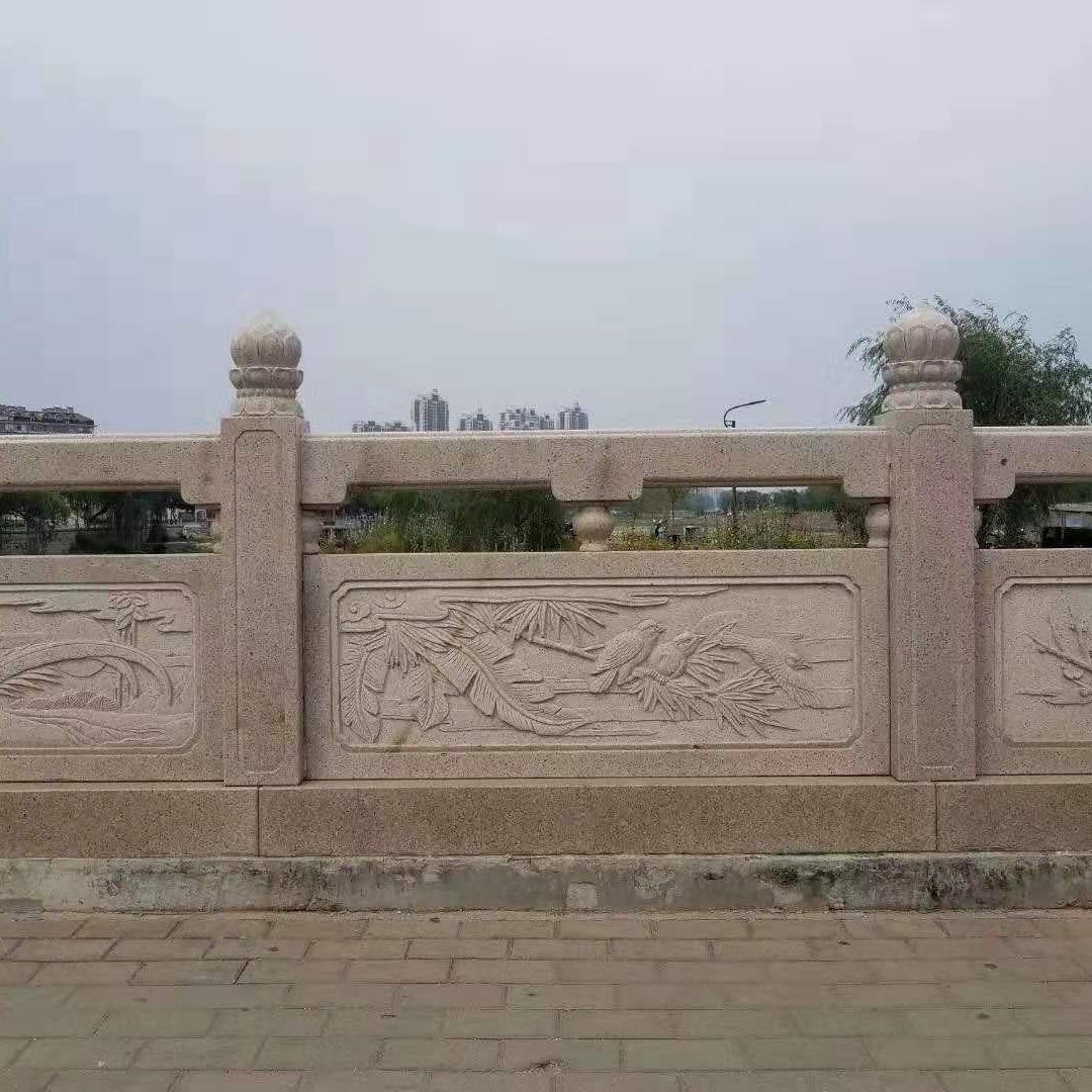 石材桥梁栏杆 护城河栏板 石栏杆加工 富祥 芝麻白石栏板