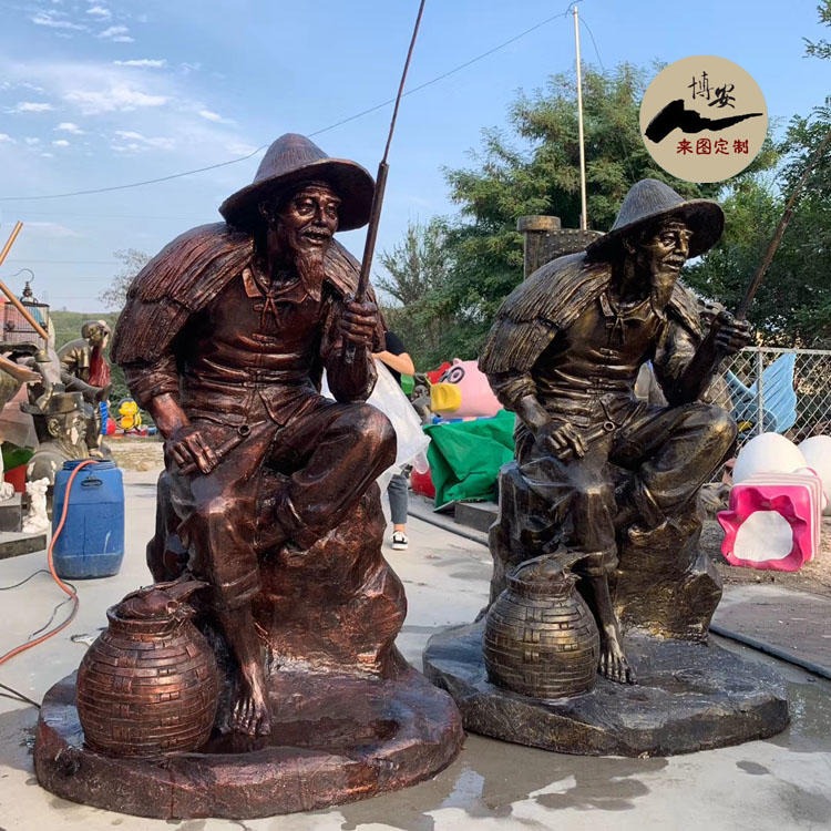佰盛 姜太公钓鱼雕塑厂家 玻璃钢仿铜人物雕塑模型 捕鱼雕塑 支持定制