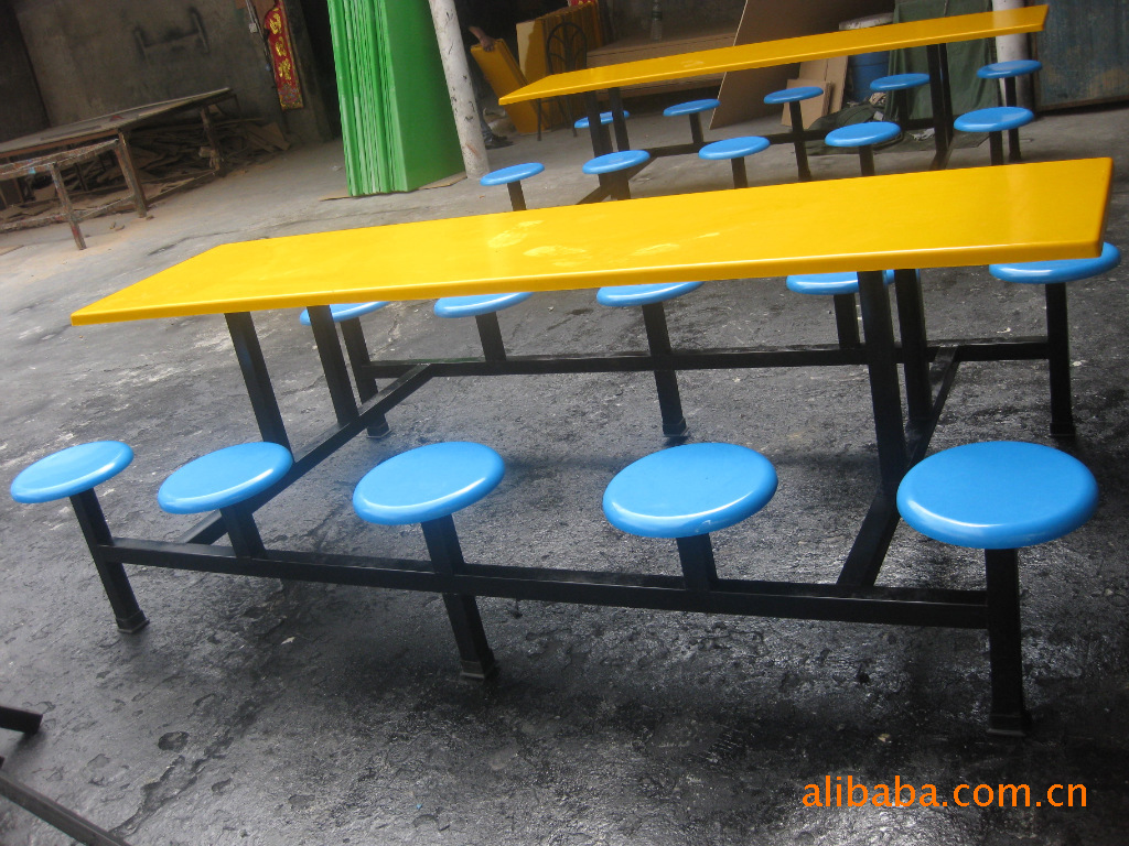 玻璃钢餐桌  学生工厂食堂餐桌  餐桌 玻璃钢10人圆凳连体餐桌椅示例图1