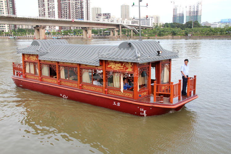 画舫船 厂家定制20人电动观光游船10米单层画舫木船出售 餐饮船示例图5