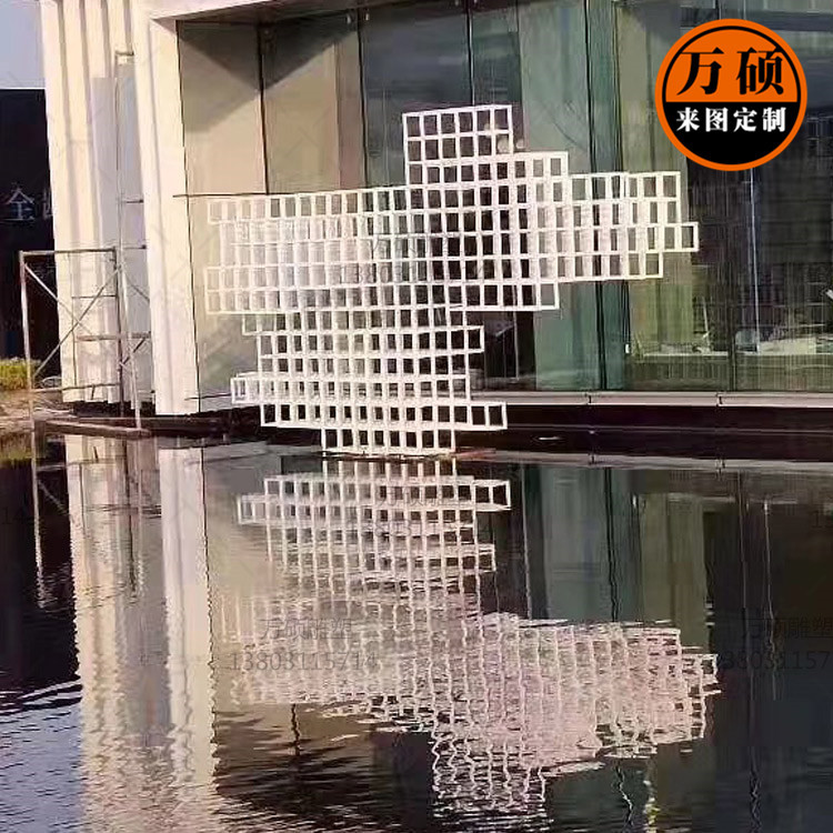 金属抽象正方体魔方几何镂空不锈钢雕塑 售楼部广场景观装饰摆件示例图11