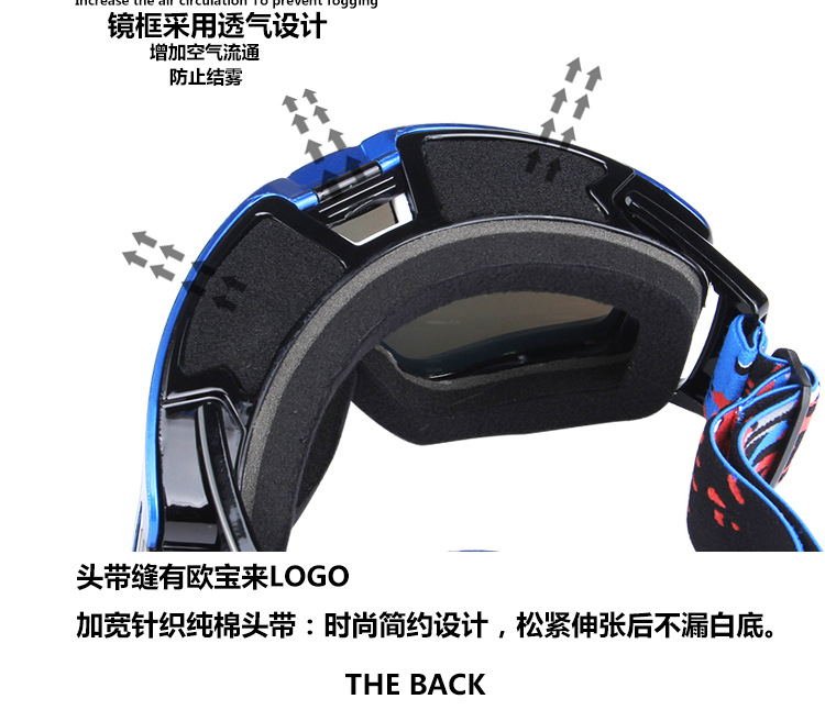 厂家批发欧宝来H007男女新款双层防雾滑雪眼镜摩托镜防风镜示例图6