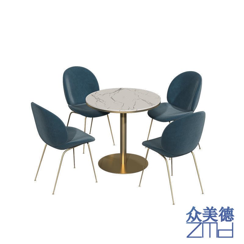 深圳进口燕窝餐厅餐桌餐椅组合 CZY-886大理石小圆桌 一桌四椅尺寸可定做众美德图片
