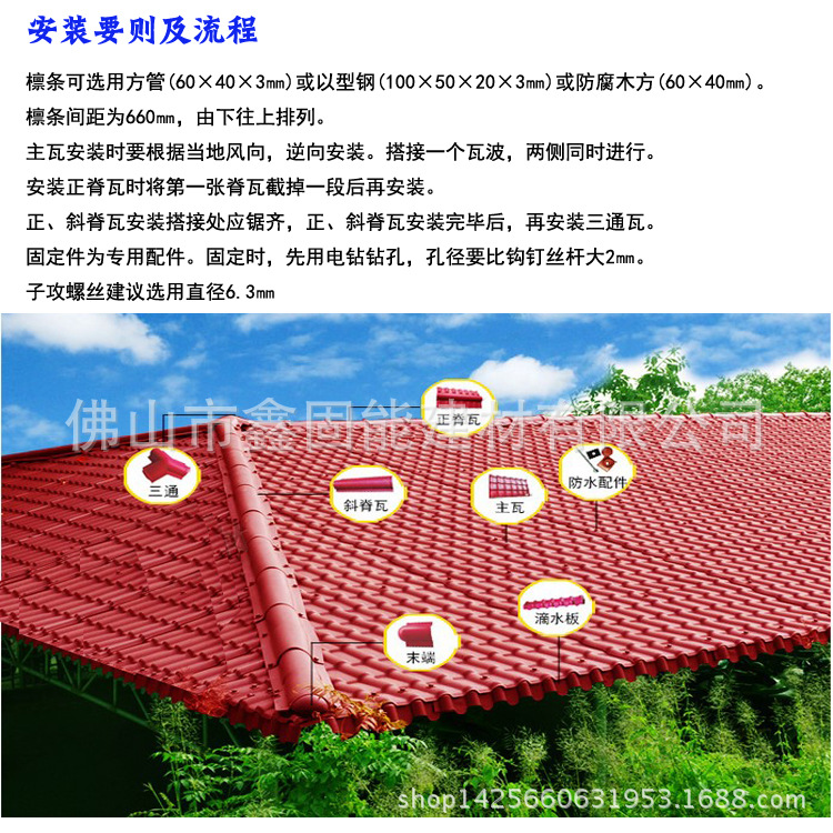 广东厂家供应ASA树脂瓦斜脊瓦屋顶三面四面拼接斜脊瓦树脂瓦配件示例图14
