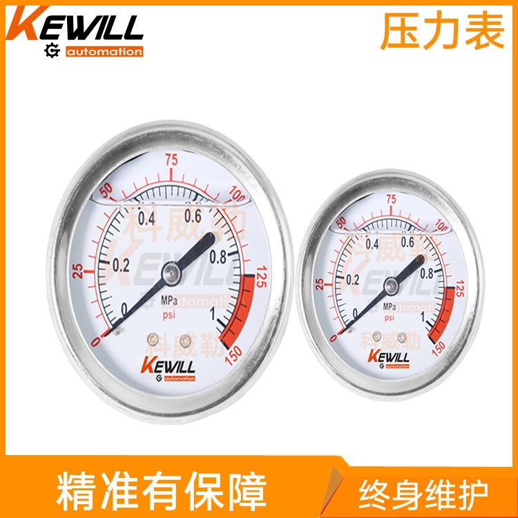 进口泵用压力表 P6通用型甘油压力表价格 KEWILL