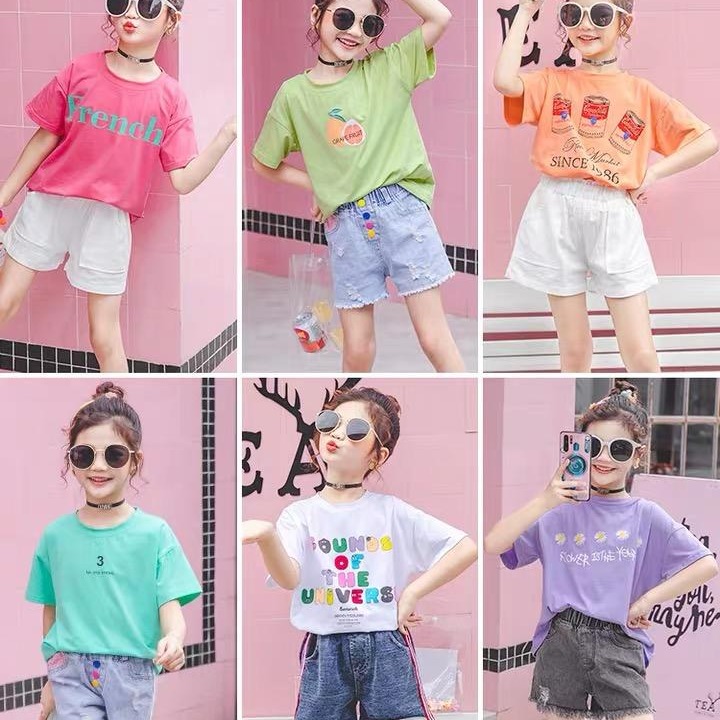 夏装新品童T恤韩版女童印花打底衫儿童全棉短袖上衣潮童T恤精梳棉T恤图片