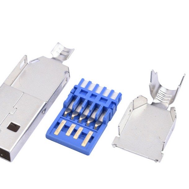 .A公USB4.0公头 焊线三件式AM4.0连接器 蓝色胶芯