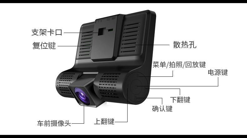 新款高清三镜头行车记录仪 三路录像倒车影像监控真 1080P记录仪示例图39
