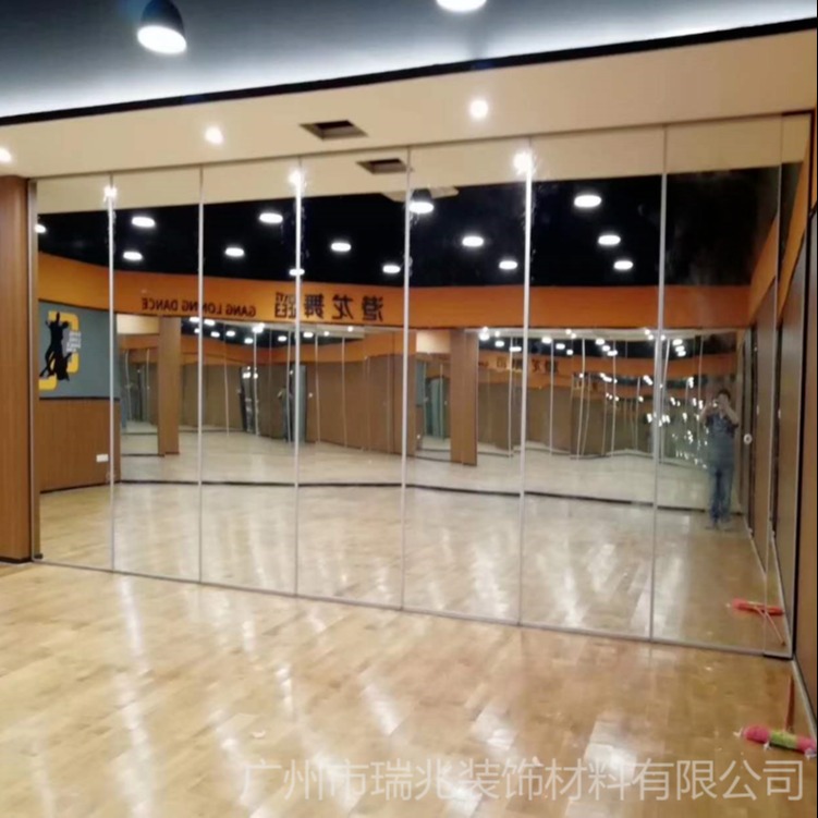 厂家定制玻璃折叠屏风 舞蹈室镜面活动隔断 会议室移动折叠门 包房活动屏风 可推拉折叠收缩