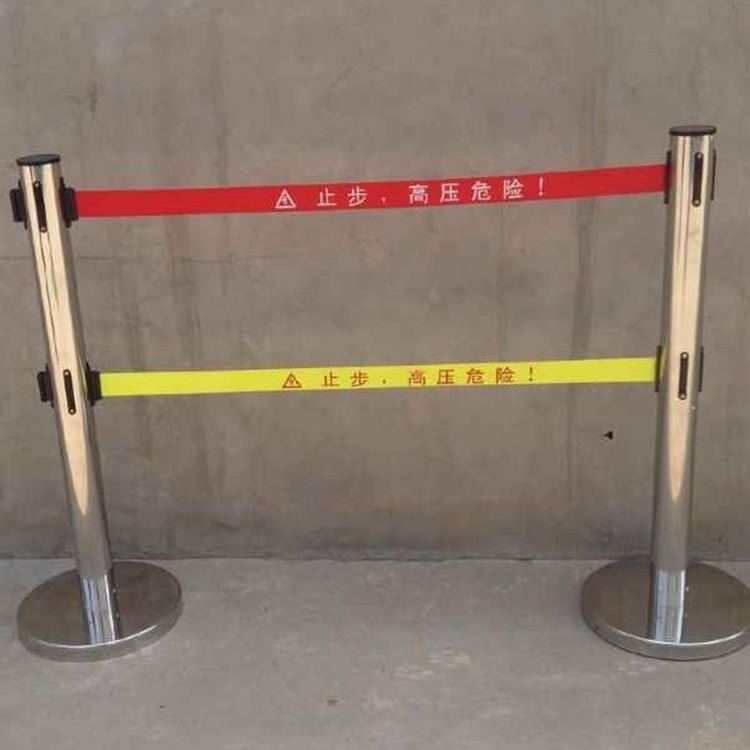 不锈钢5米警示带式伸缩围栏发光隔离带护栏双层警戒排队隔离柱