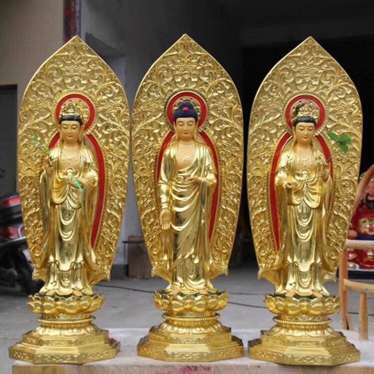 佛像 优质佛像厂家订制极彩西方三圣佛像 玻璃钢西方三圣佛像 树脂西方三圣佛像