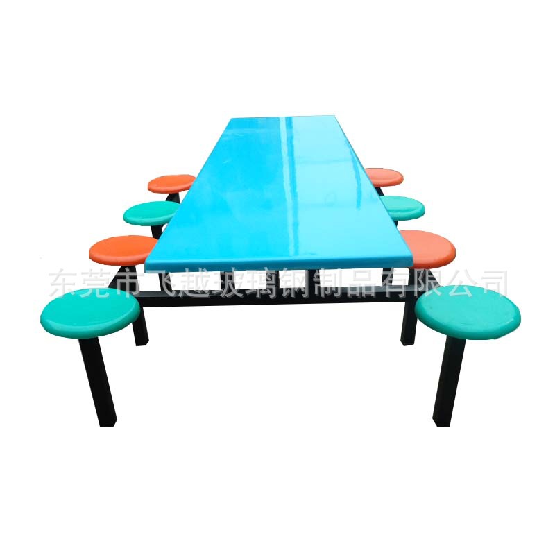 深圳玻璃钢八人位食堂餐桌椅组合工厂公司学校学生圆形凳面机压示例图5