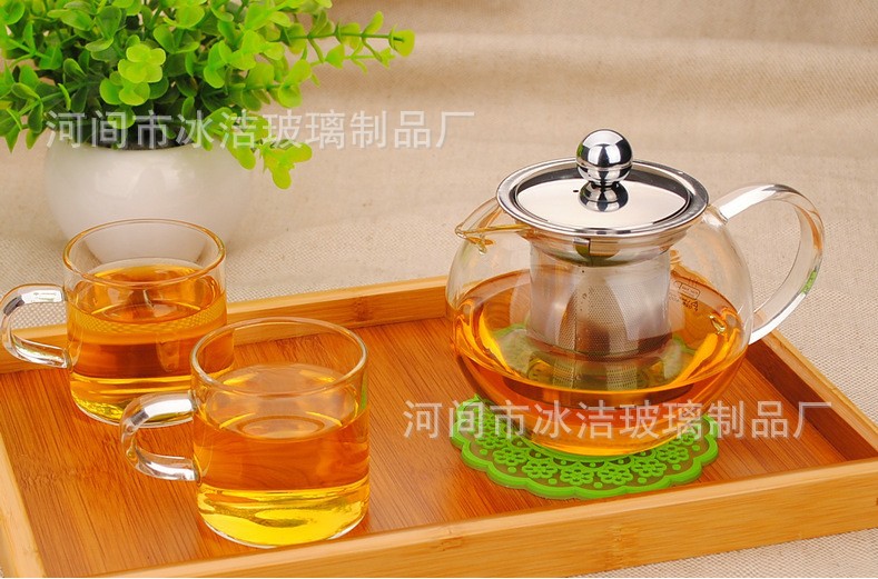 正品高硼硅耐高温玻璃茶壶 不锈钢过滤内胆 压嘴玻璃泡茶壶示例图2
