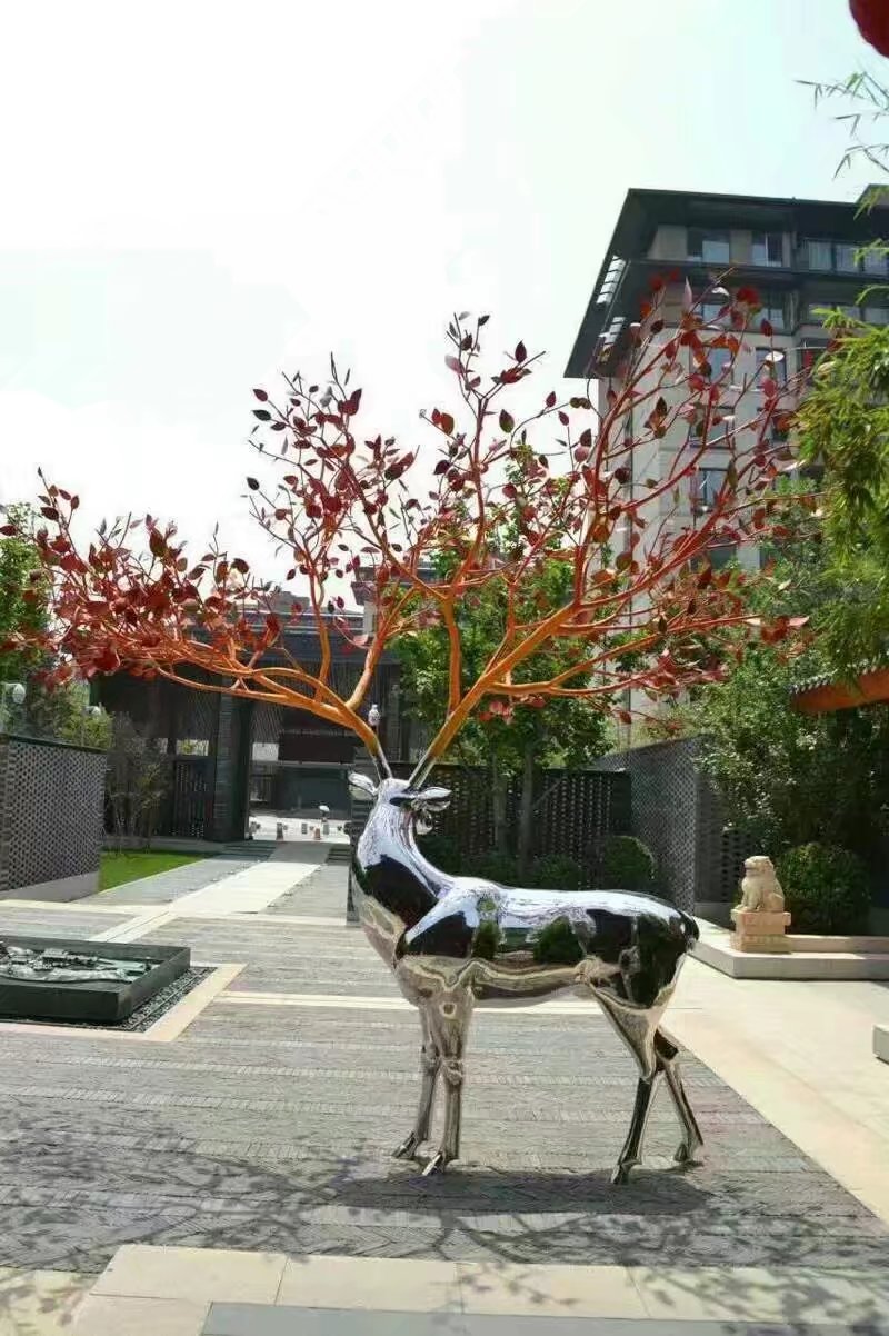 浙江不锈钢鹿雕塑 抽象景观雕塑定制