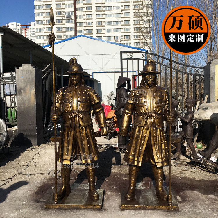 玻璃钢古代武士士兵雕塑 仿铜人物雕塑装饰摆件 大门迎宾人物雕塑示例图7