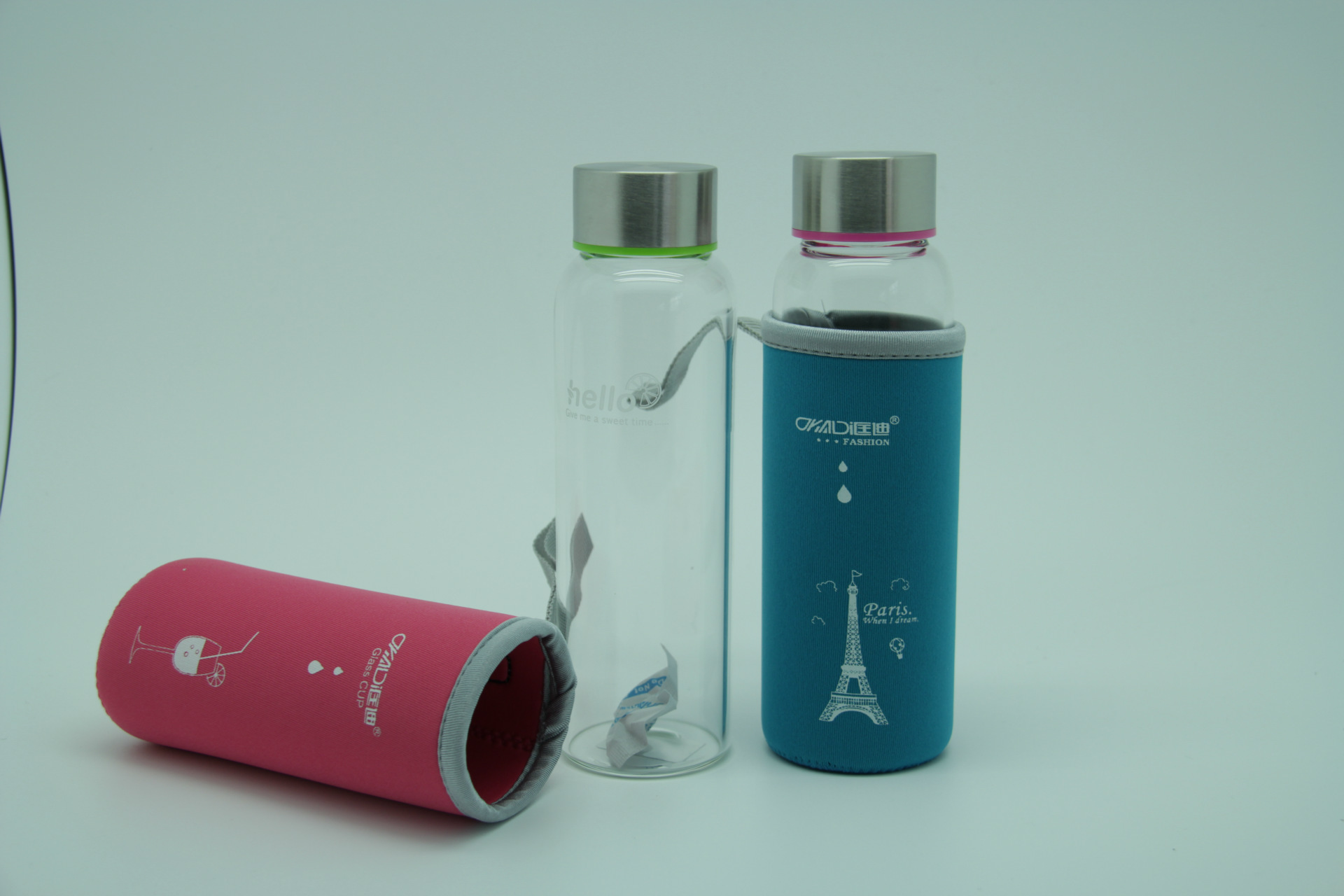 匡迪创意便携带盖防漏玻璃杯 耐高温矿泉水瓶透明情侣杯 可定制示例图3