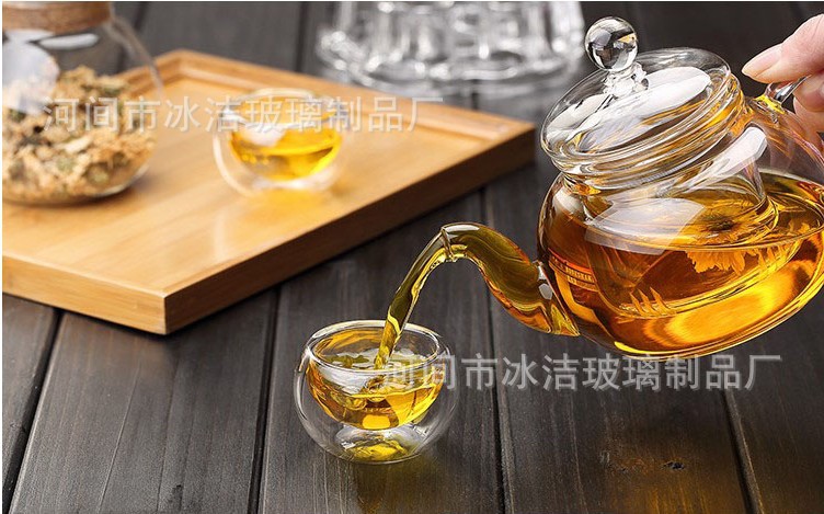 供应耐热玻璃花茶壶 花茶壶厂家批发套装玻璃花茶水果壶泡茶壶